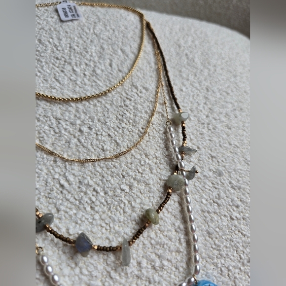 NWT! Free People, Swim & Sleep Layered Necklace,Gold Tone/Blue/White - Picture 6 of 12